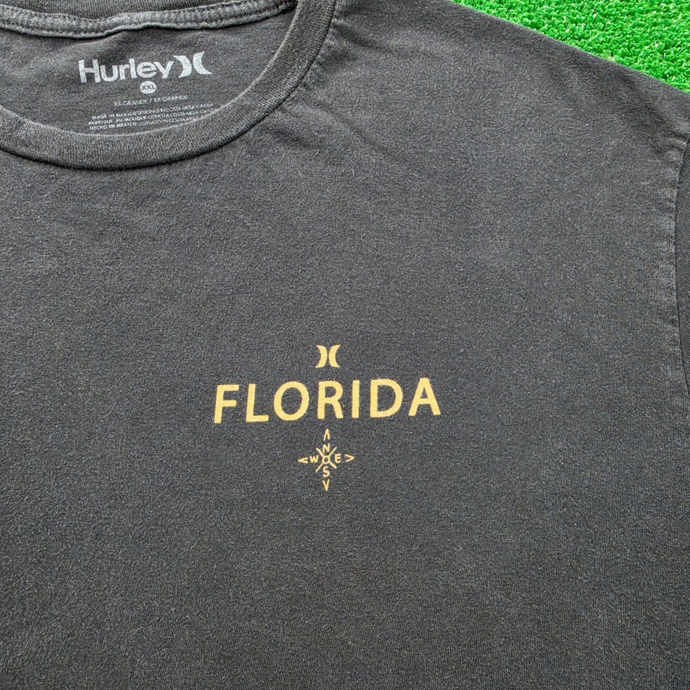 Hurley Tshirt Mens 2XL Black Short Sleeve Graphic Florida Map Souvenir Tee Surf - Picture 4 of 8
